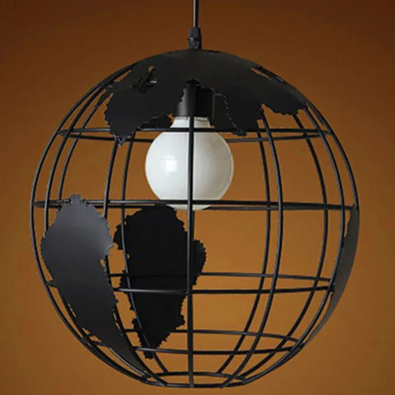 Globe-Shaped Black Frame Dining Room Pendant Light