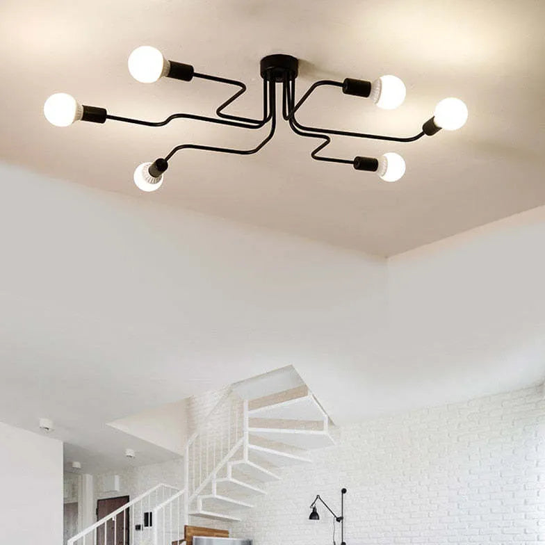 Multi-Light Branch Design Black Metal Plafond Light