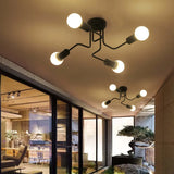 Multi-Light Branch Design Black Metal Plafond Light