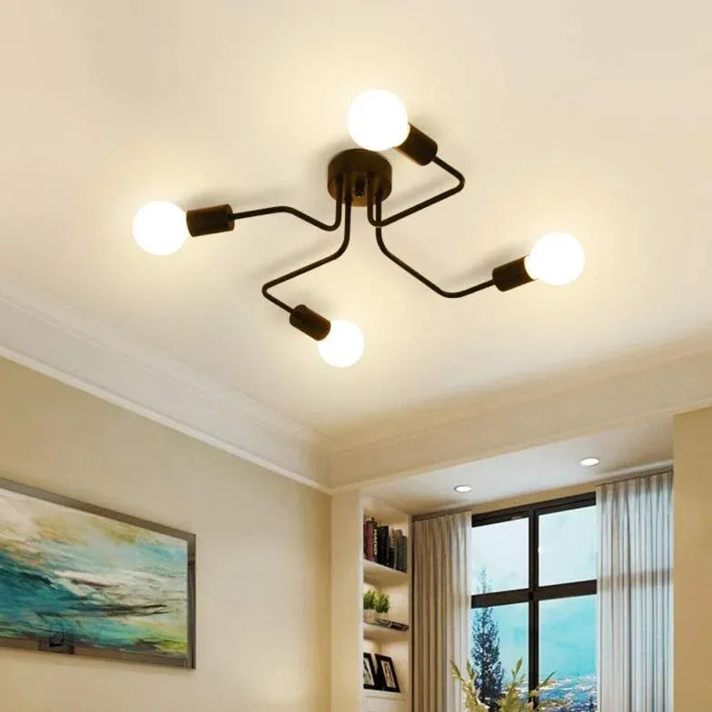 Multi-Light Branch Design Black Metal Plafond Light