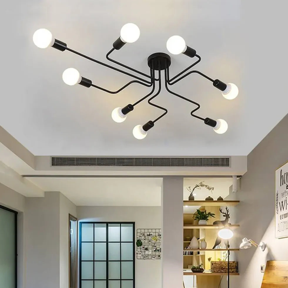 Multi-Light Branch Design Black Metal Plafond Light