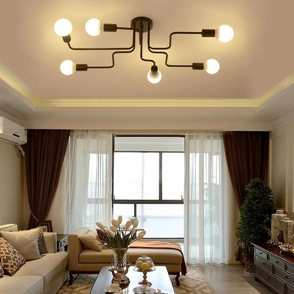 Multi-Light Branch Design Black Metal Plafond Light