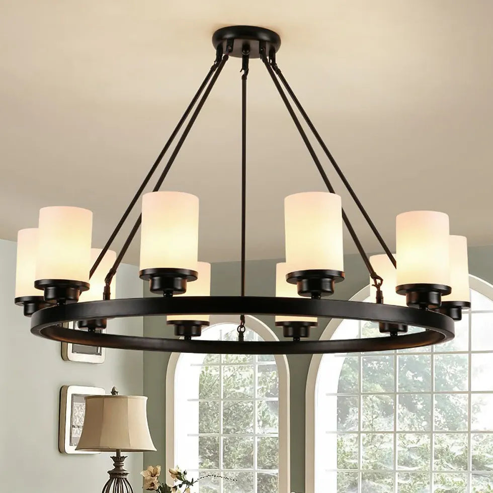 Multi-Light Glass Shades Black Pendant Light