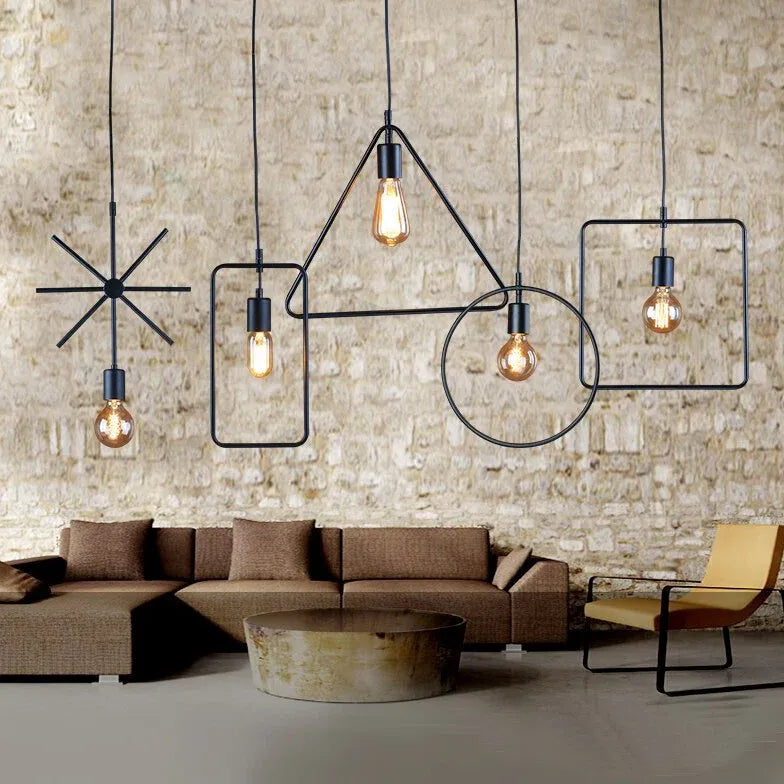 Corde géométrique corde Black Industrial Pendant Light