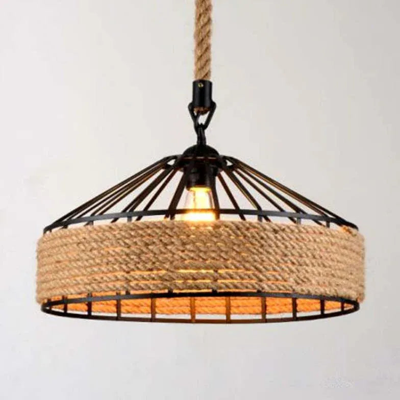 Jute Rope Metal Shade Industrial Kitchen Pendant Light