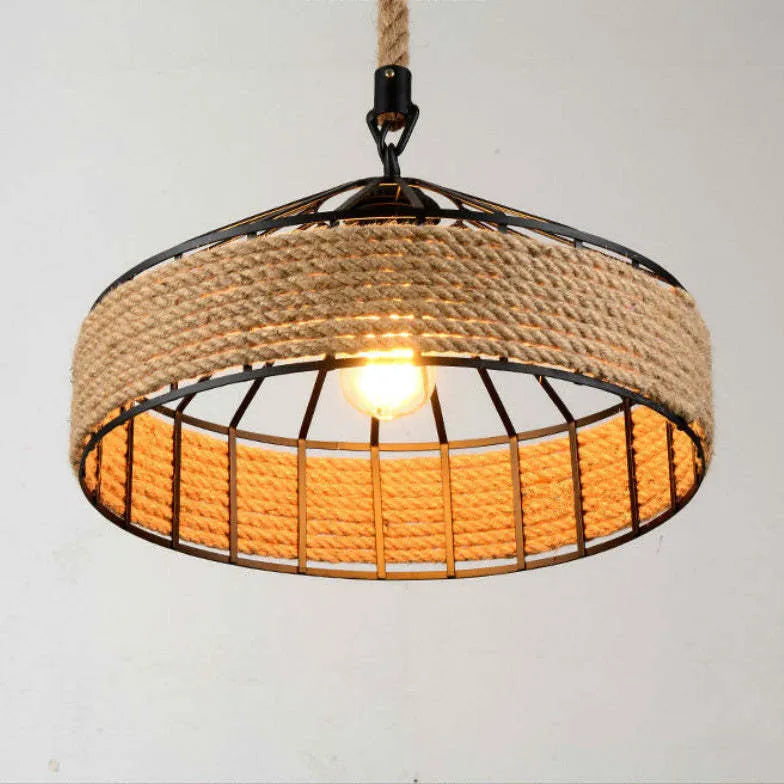 Jute Rope Metal Shade Industrial Kitchen Pendant Light