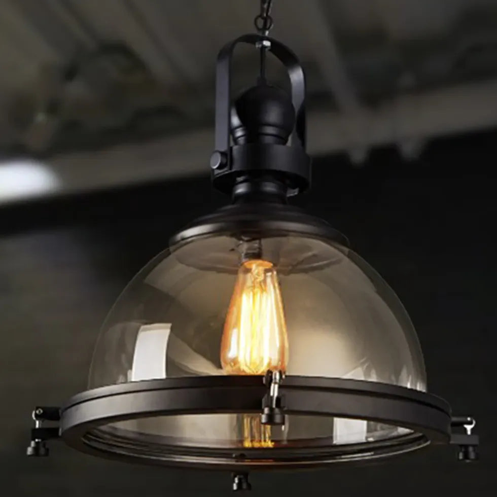 Hémisphère Lantern Design Black Industrial Pendant Light