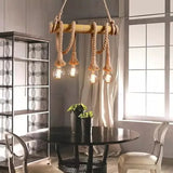 Rope Design Multi-Light Vintage Wooden Pendant Light