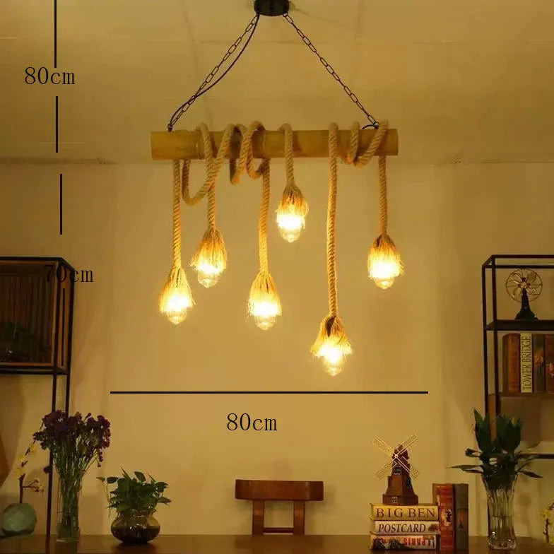 Rope Design Multi-Light Vintage Wooden Pendant Light