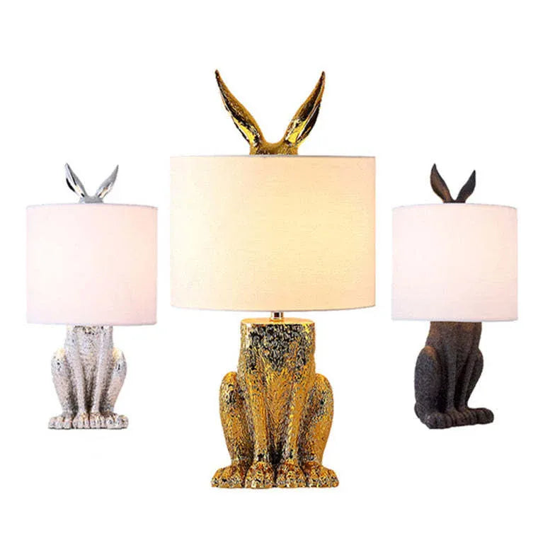 Lampe de table de chevet de forme de cylindre de lapin