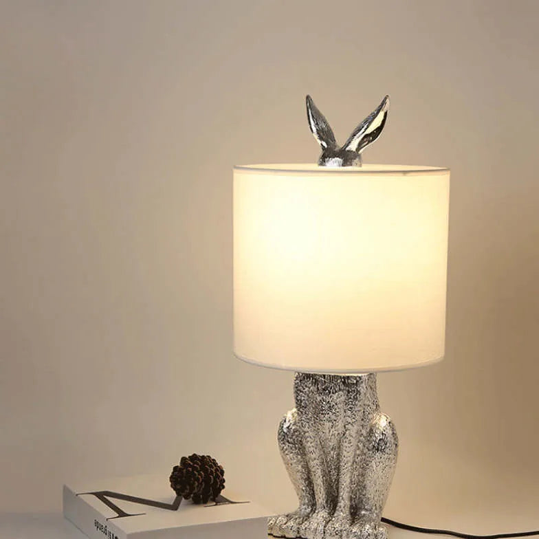 Lampe de table de chevet de forme de cylindre de lapin