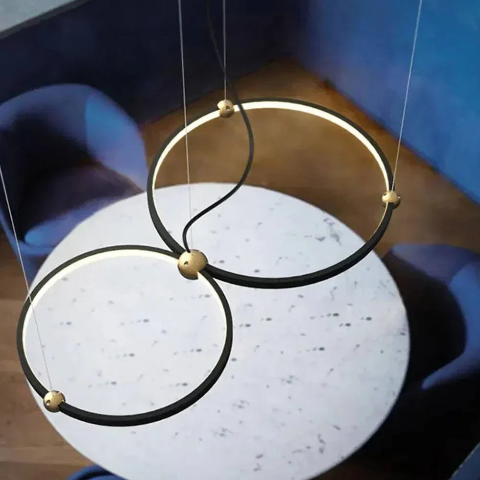 Suspension Led Noire Design À Double Anneau - Clowas.fr