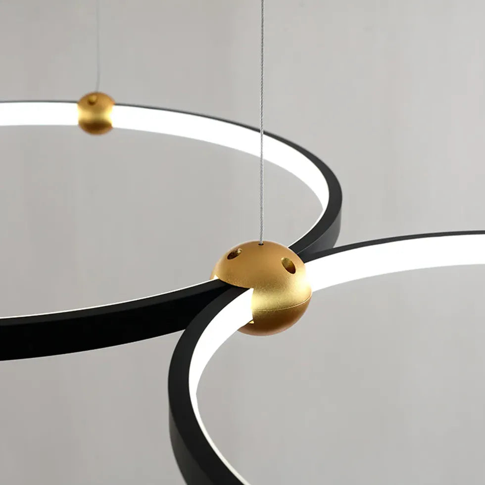 Double Ring Creative Design Black LED Pendant Light