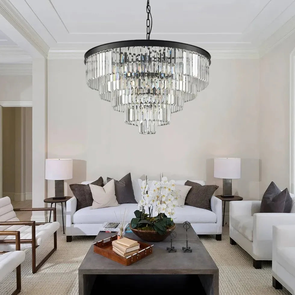 Multi-Layered Crystal Gold Branch Chandelier