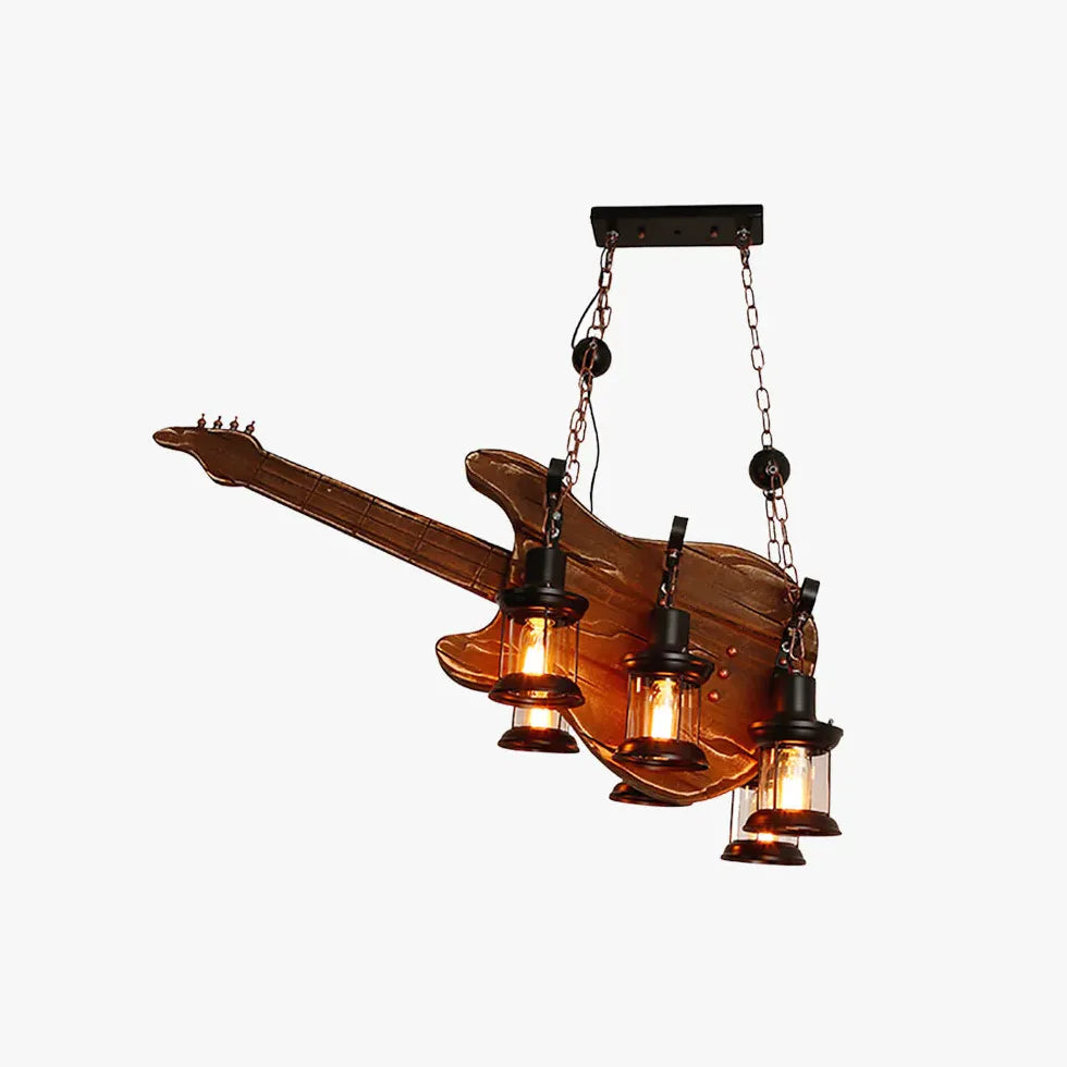 Pendante en bois vintage en forme de guitare Lumière