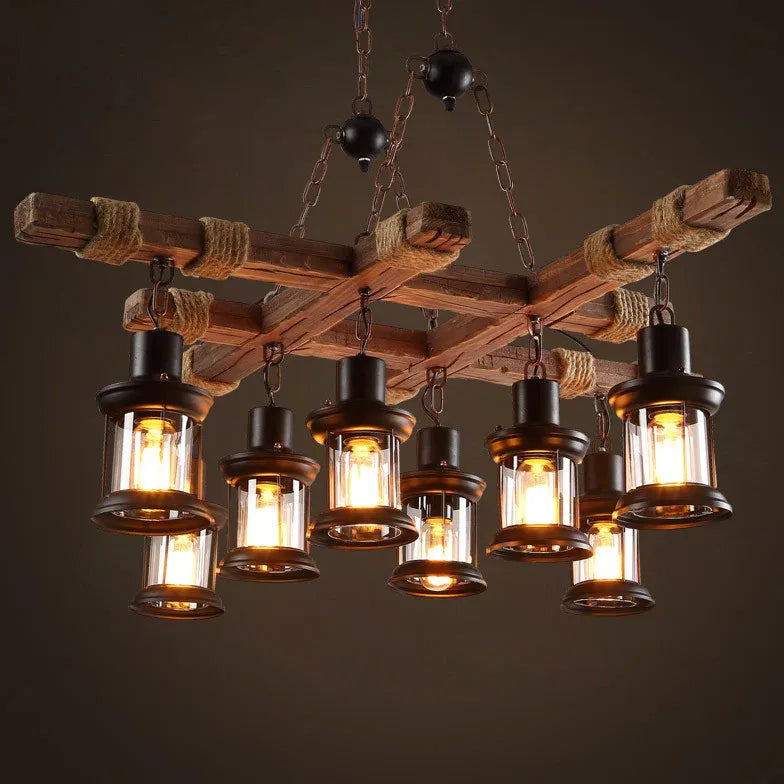 Lustre industriel en bois pour cl?ture de salon