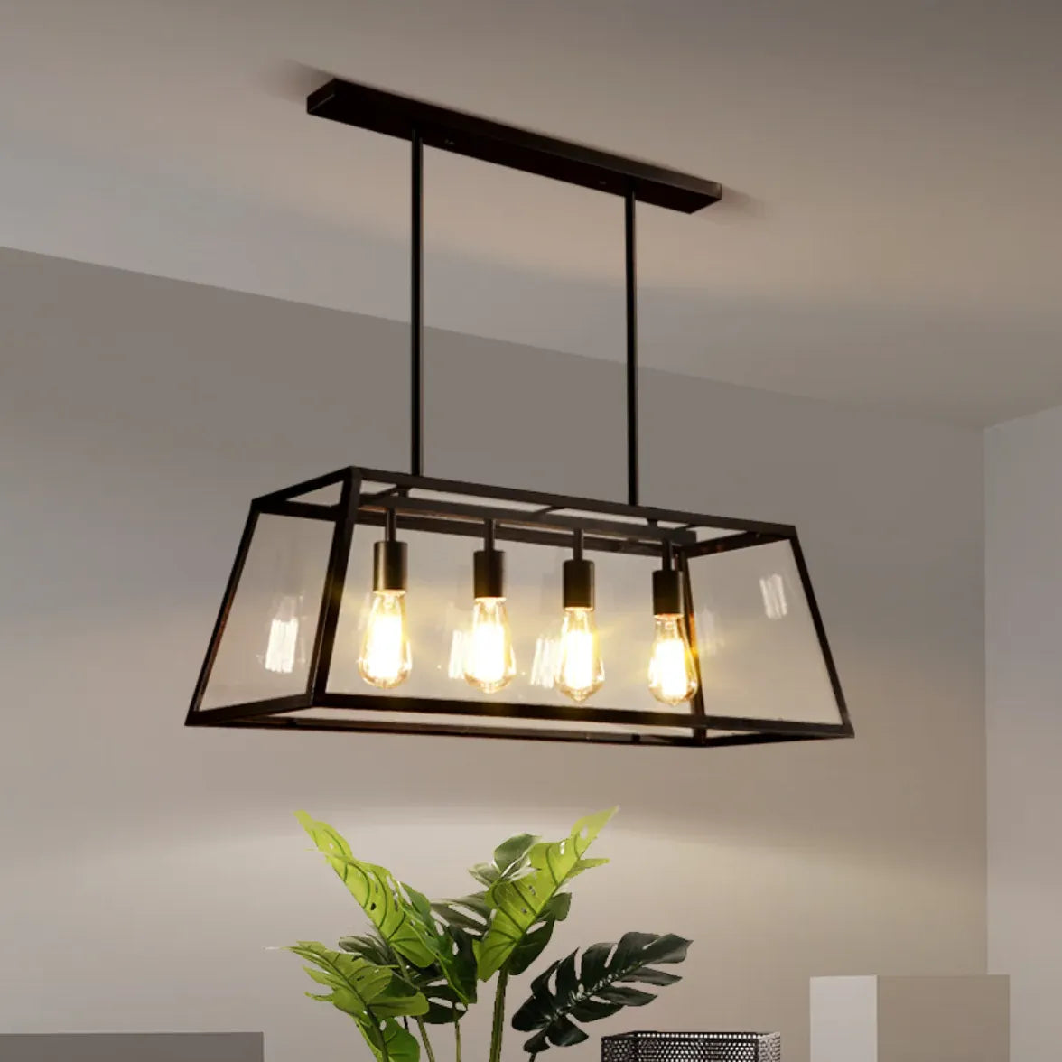 Black Rectangular Frame Industrial Pendant Light