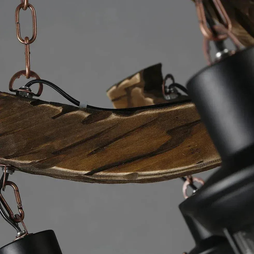 Lustre Bois Et Noir Industriel Vintage Créatif - Clowas.fr