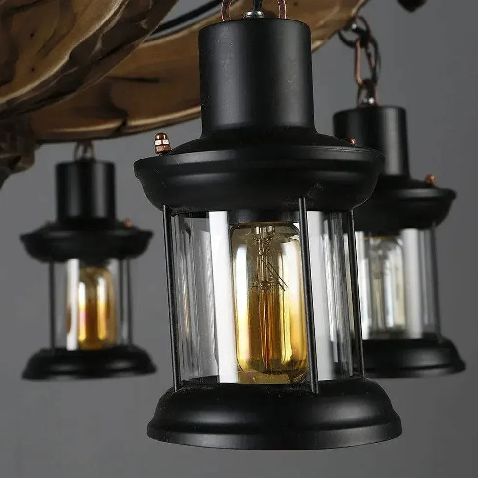 Lustre Bois Et Noir Industriel Vintage Créatif - Clowas.fr