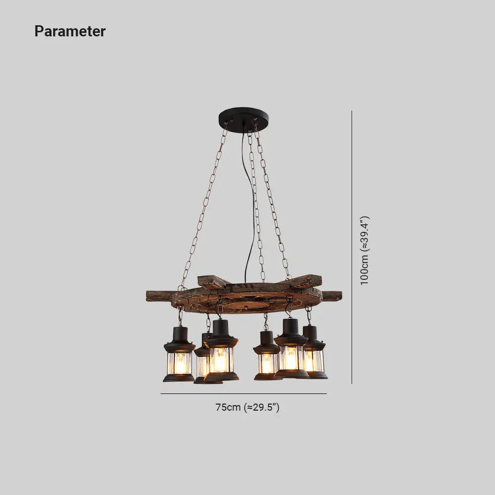 Ancien lustre en bois industriel créatif