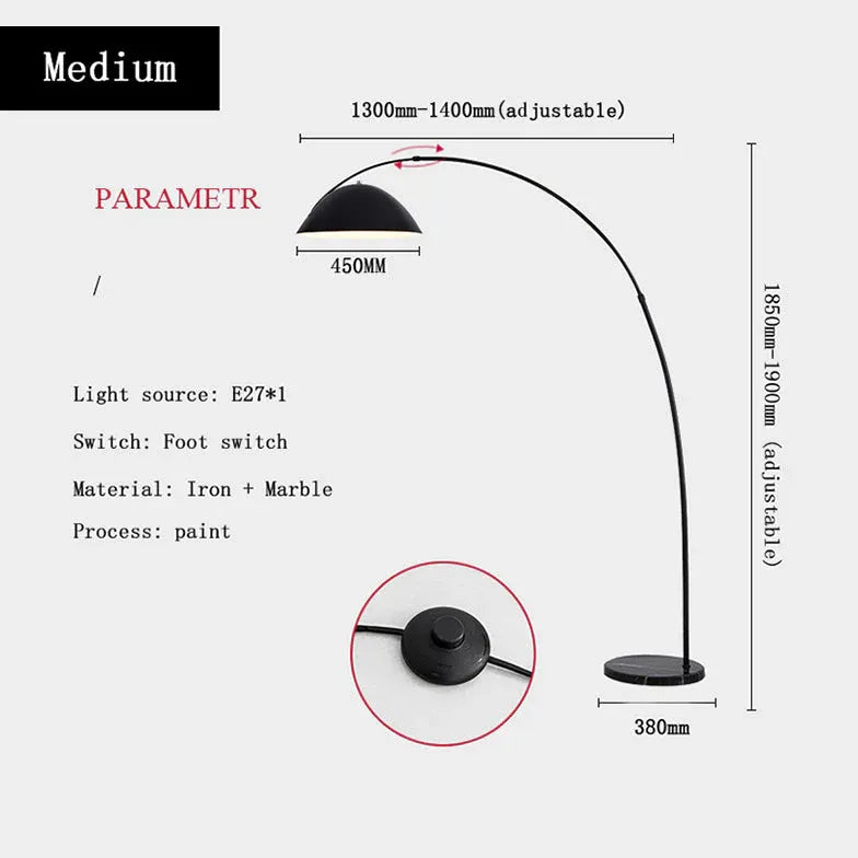 Lampadaire arqué avec une teinte noire suspendue