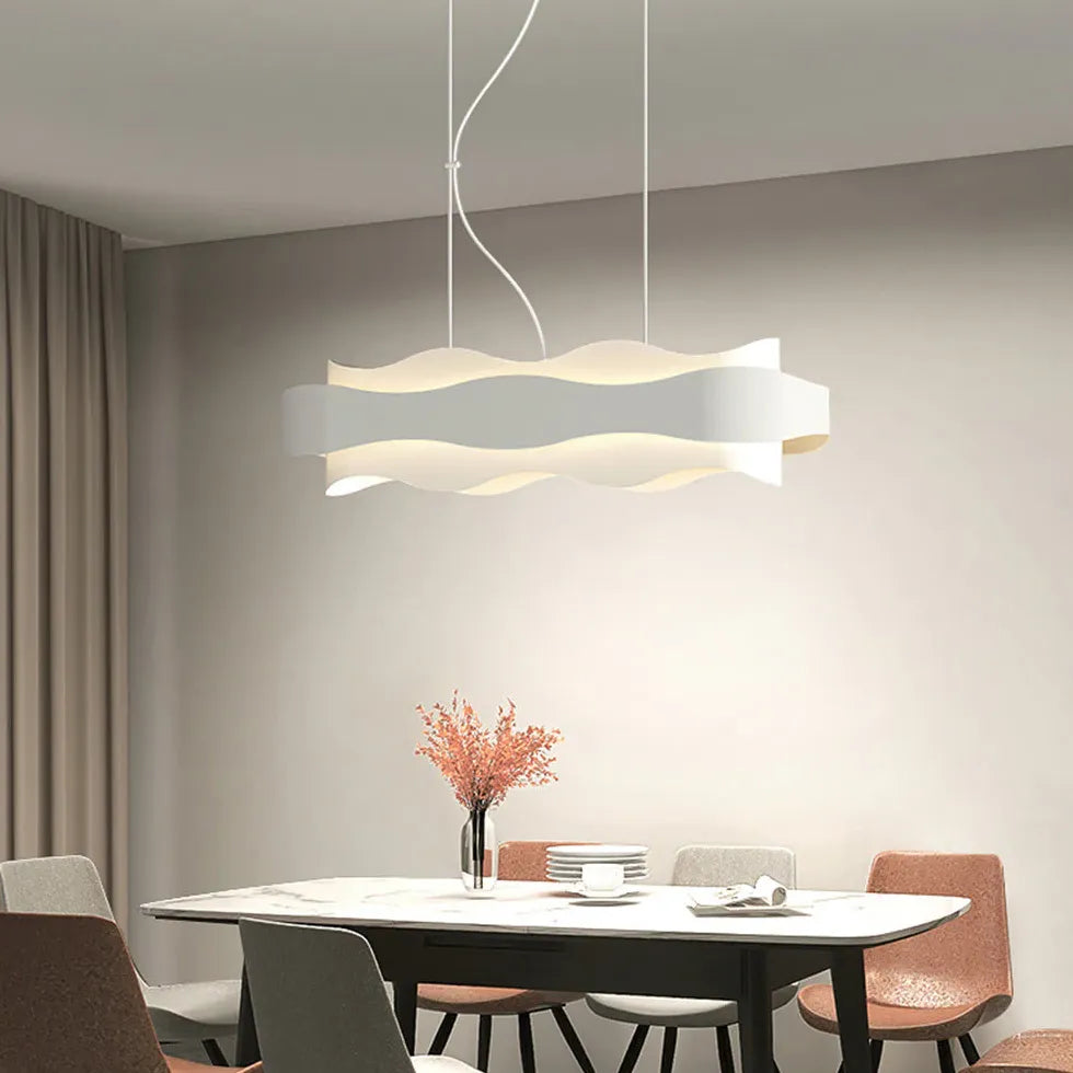 Dual-Layer Wave Design White Dining Room Pendant Light