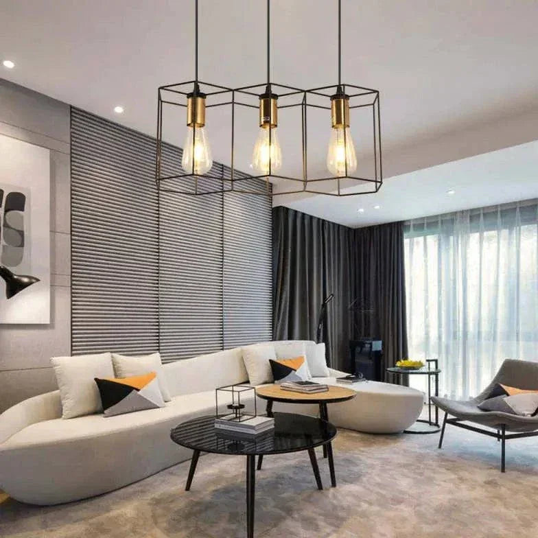 Lustre Industriel Noir Hexagonal À Trois Lumières - Clowas.fr