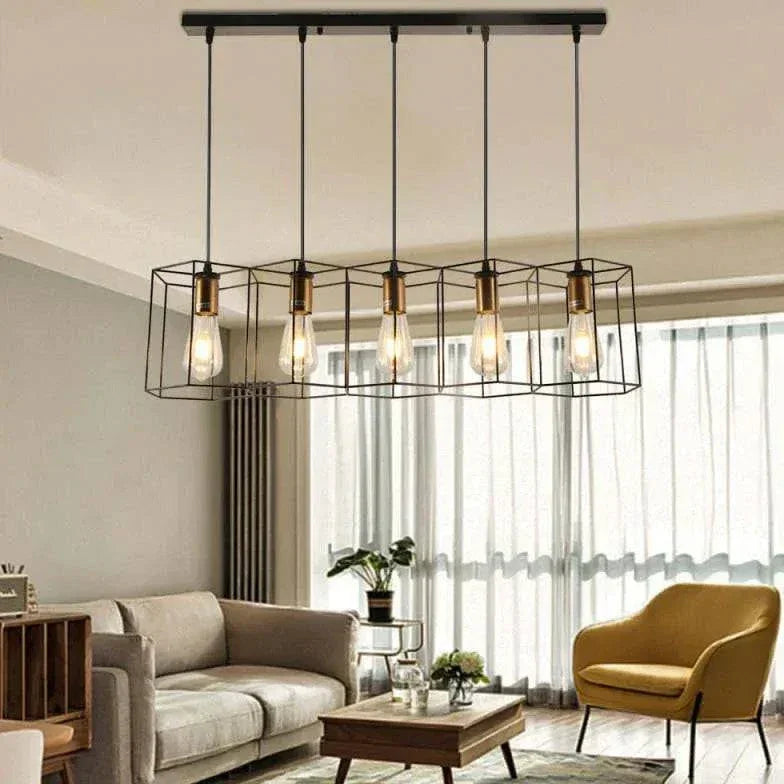 Lustre Industriel Noir Hexagonal À Trois Lumières - Clowas.fr