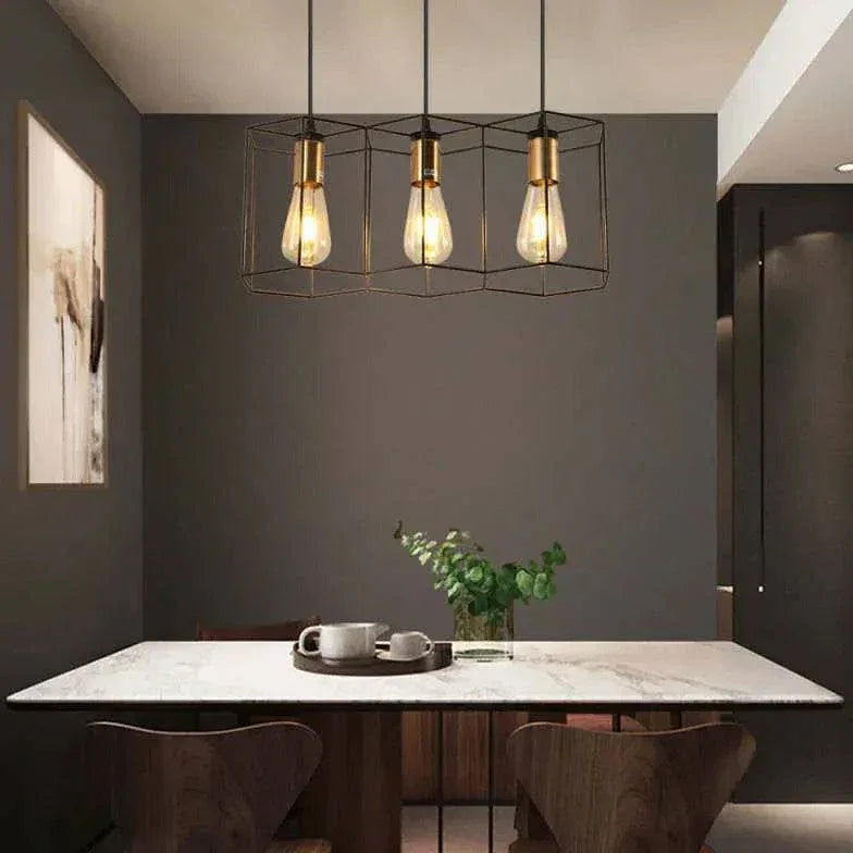 Lustre Industriel Noir Hexagonal À Trois Lumières - Clowas.fr