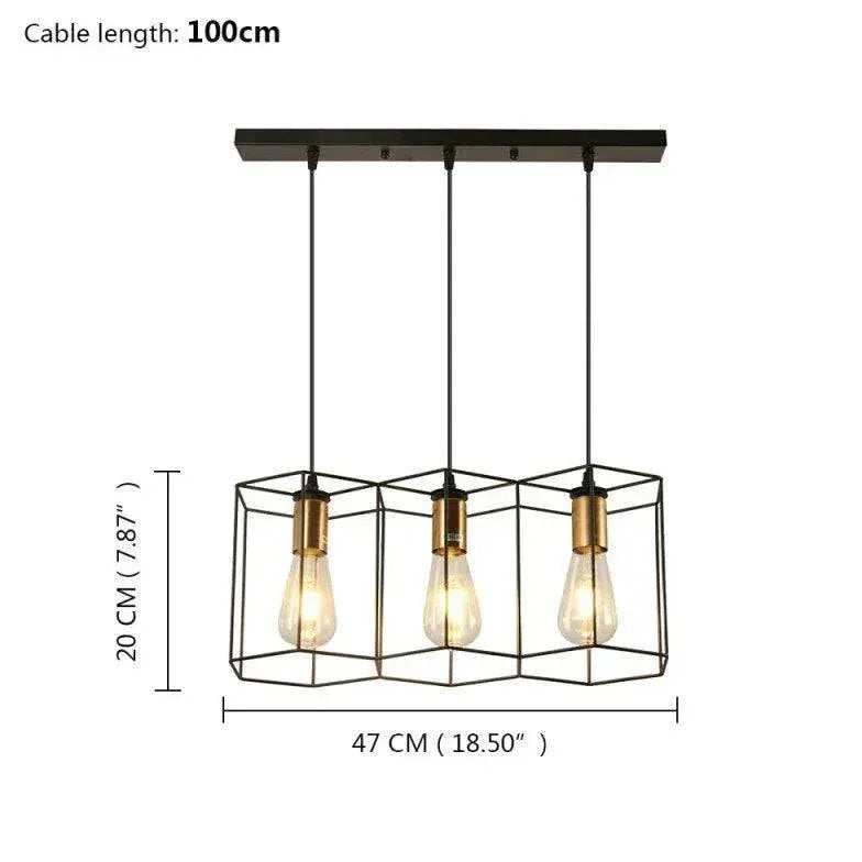 Lustre Industriel Noir Hexagonal À Trois Lumières - Clowas.fr