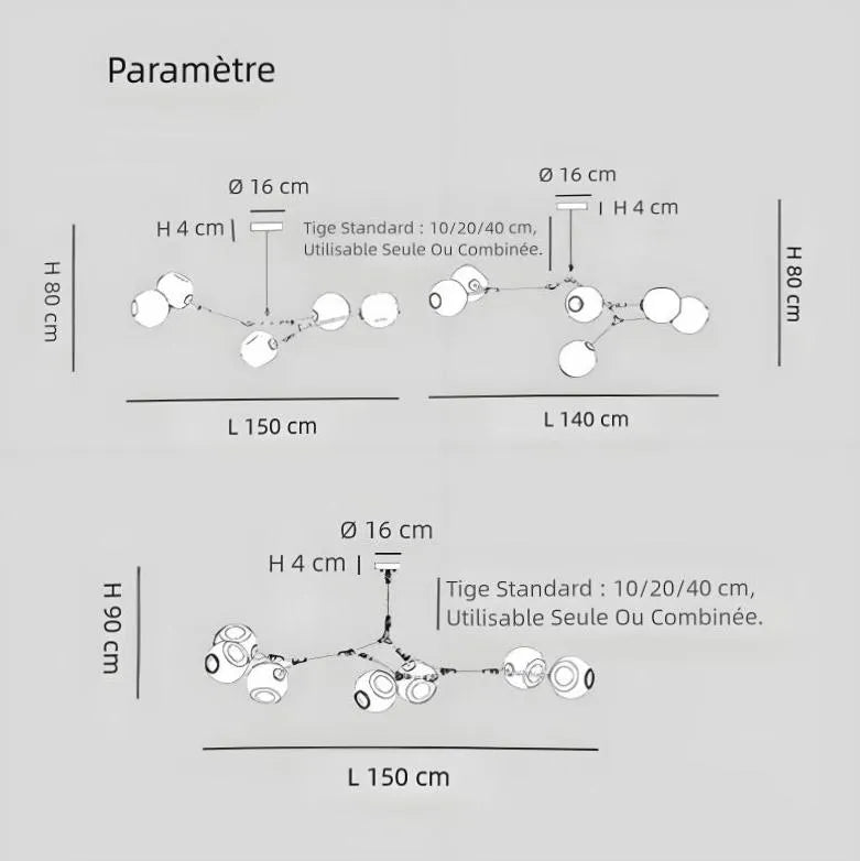 Lustre Créatif en Verre Moléculaire Rotatif pour Salon
