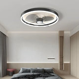 Round Modern Black Bedroom Fan Light