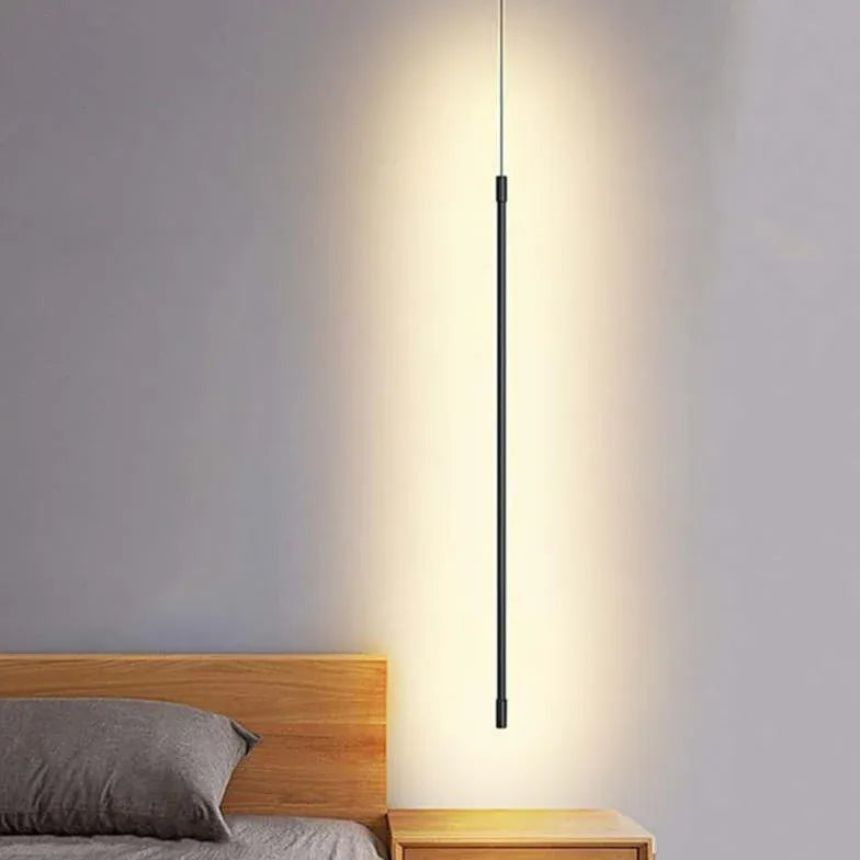 Suspension LED linéaire noire minimaliste pour salon