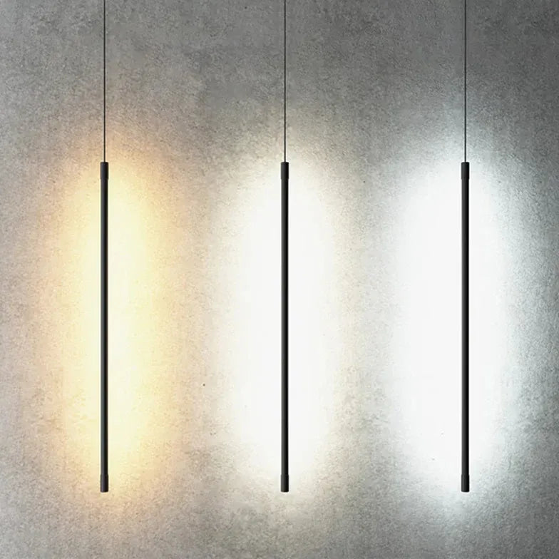 Suspension LED linéaire noire minimaliste pour salon