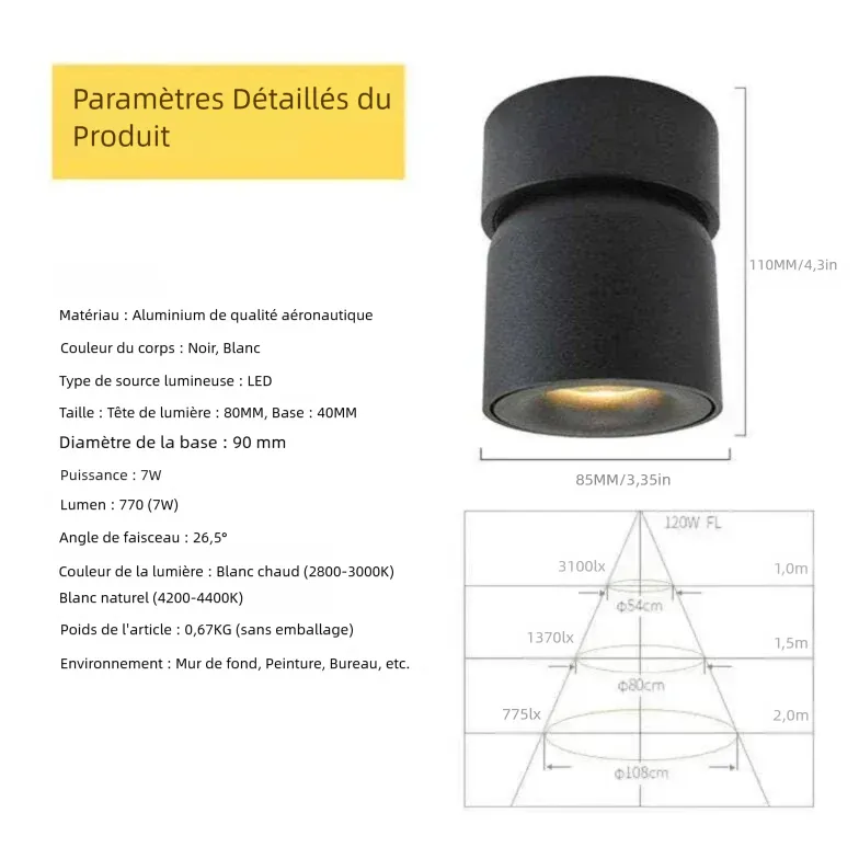 Plafonnier Spot LED À Tête Orientable Style Moderne
