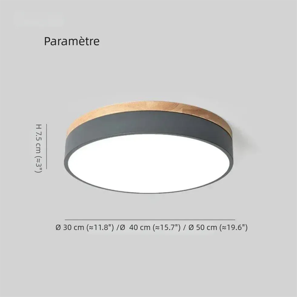 Plafonnier LED Rond Dimmable Style Macaron avec Socle en Bois