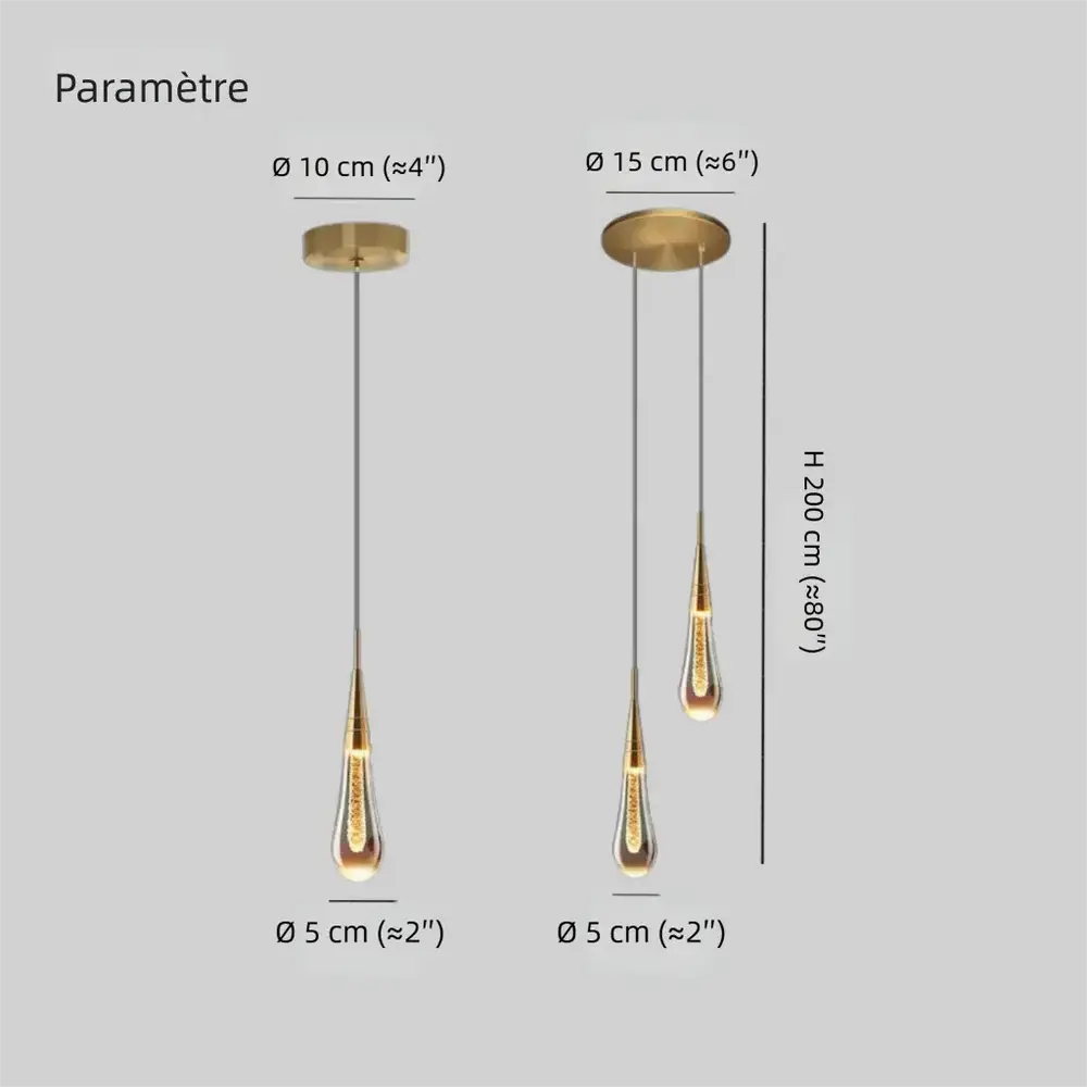 Suspension Cristal Goutte d'Eau Créative pour Chevet