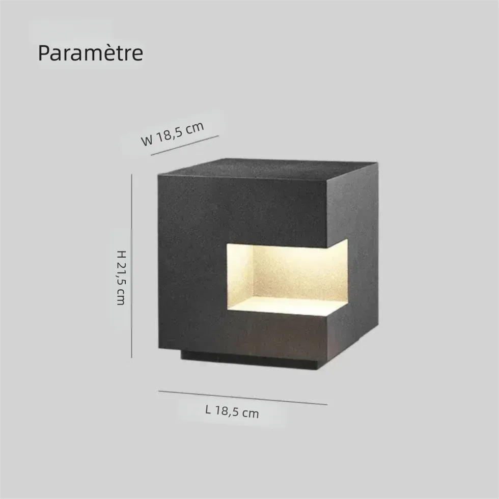 Lampe de Jardin Extérieur Solaire en Forme de Cube Noir Minimaliste