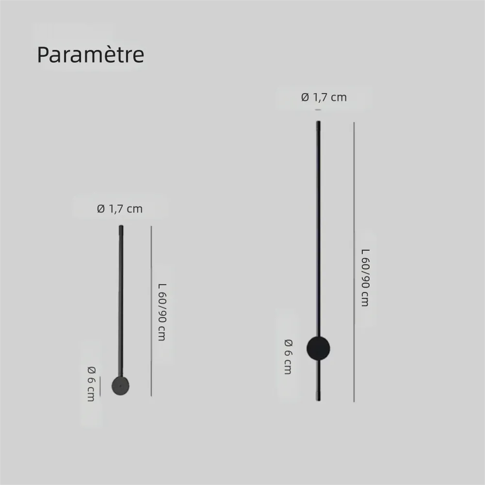 Applique Murale LED Noire Linéaire Minimaliste Rotative pour Chambre