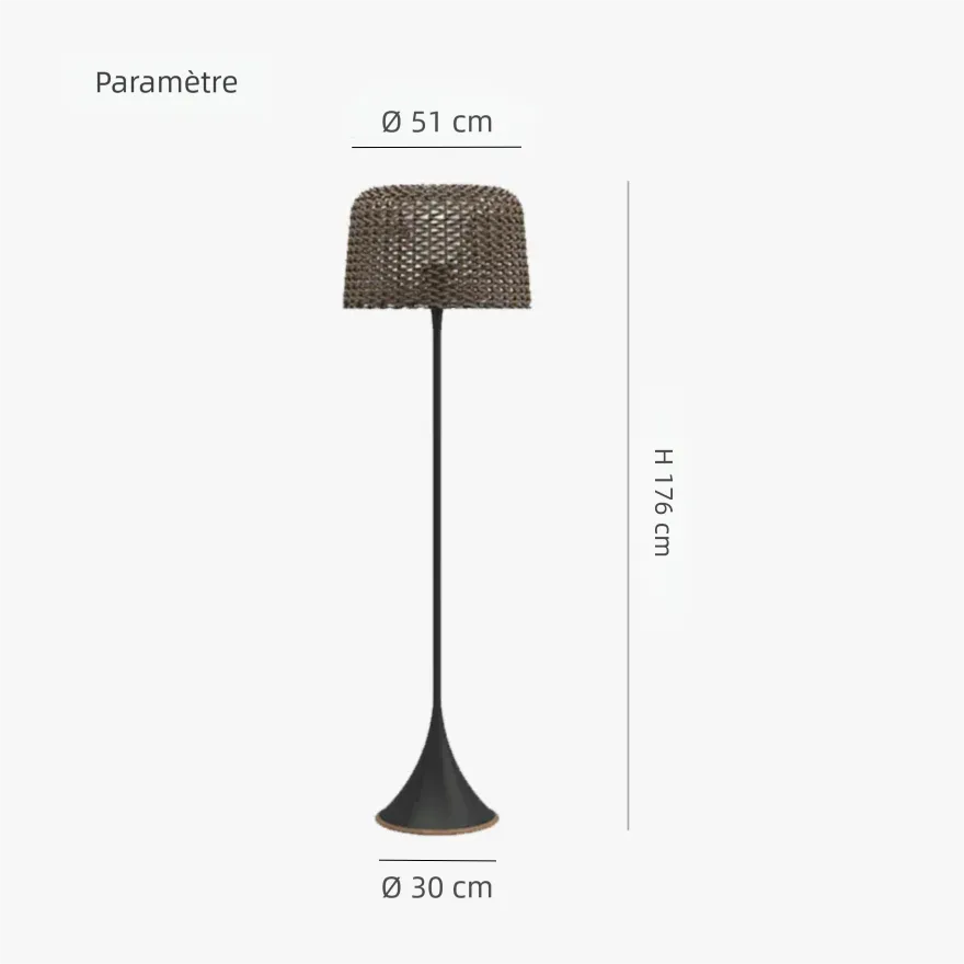 Lampadaire Solaire Sur Pied Haut En Rotin Tressé Pour Terrasse