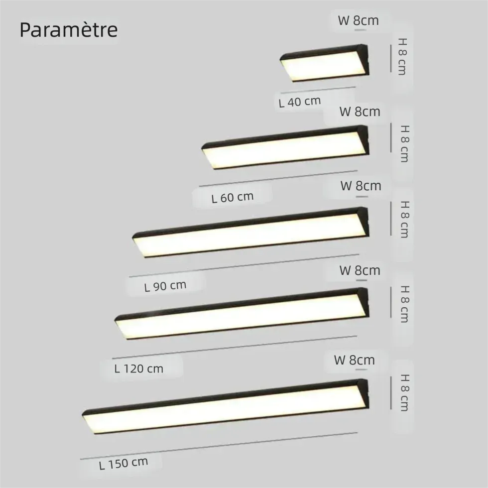Applique Extérieure Murale Noire Longue Minimaliste pour Porche