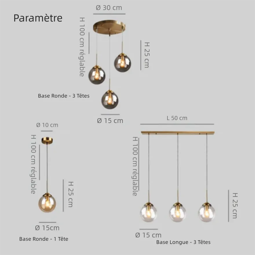 Suspension Boule en Verre Minimaliste pour Salle à Manger