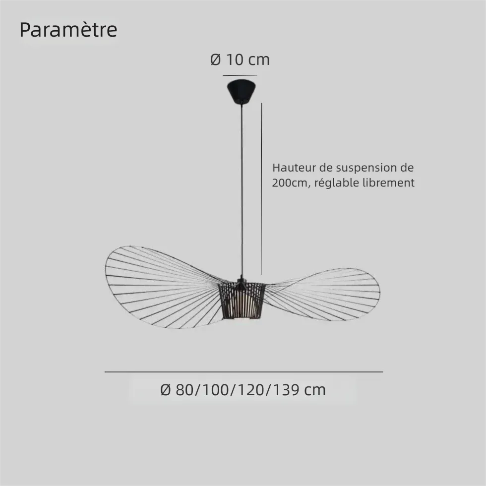 Suspension LED Noire Minimaliste en Tissu Chapeau pour Salon