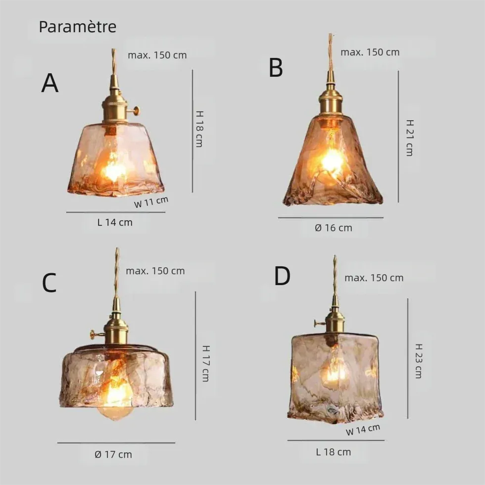 Suspension Vintage en Verre Ambré et Laiton avec Interrupteur Rotatif
