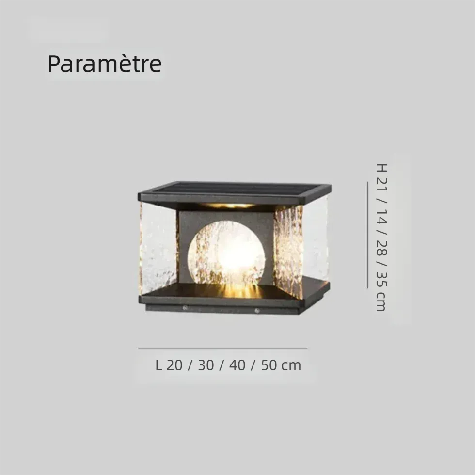 Lampe de Poteau Solaire Extérieure en Verre Texturé Moderne