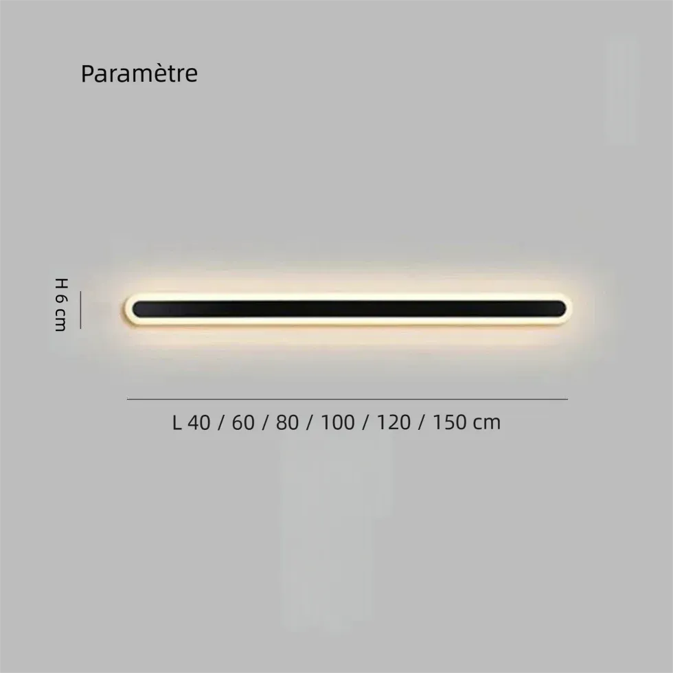 Applique Murale LED Linéaire Noire Minimaliste À Bords Arrondis