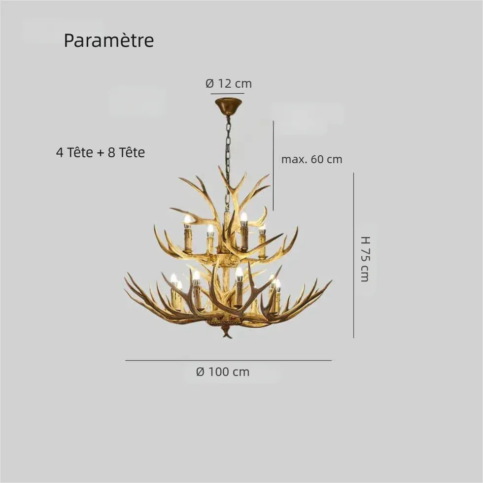 Lustre Bois Métal Design Cerf Style Vintage pour Salon