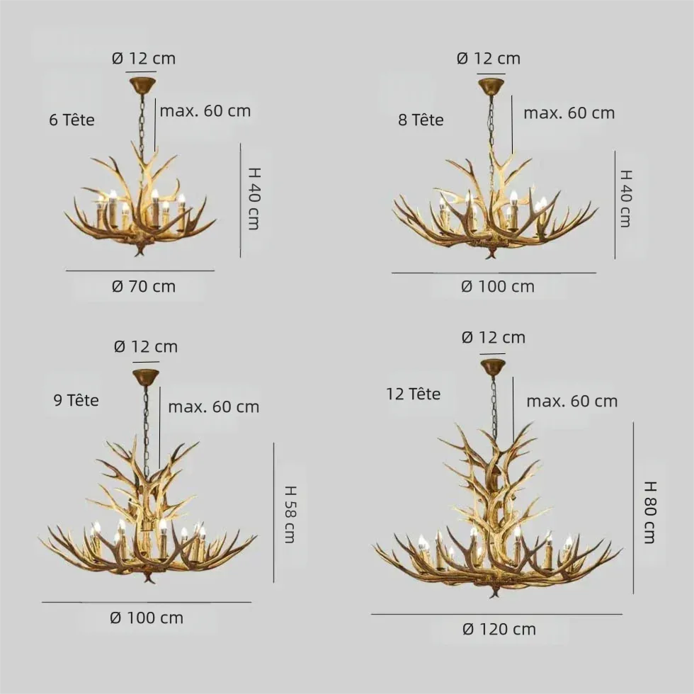Lustre Bois Métal Design Cerf Style Vintage pour Salon