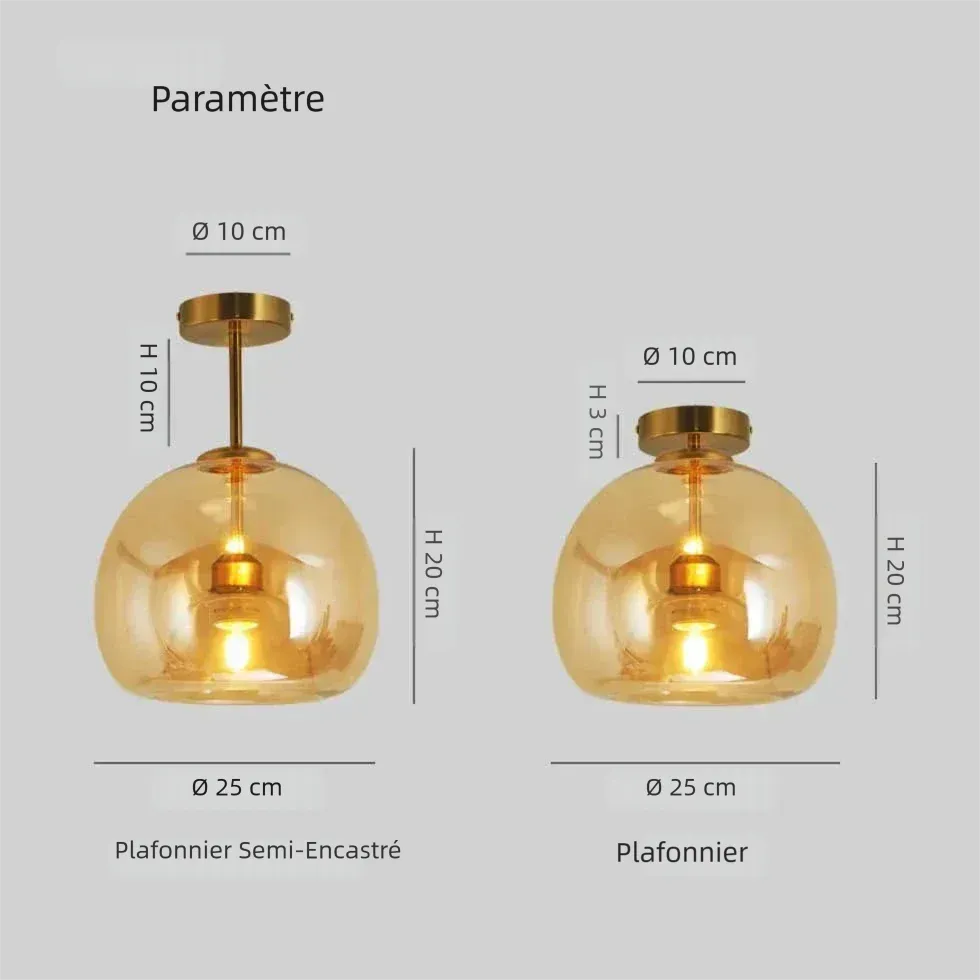 Plafonnier LED Globe en Verre Laiton Vintage pour Couloir