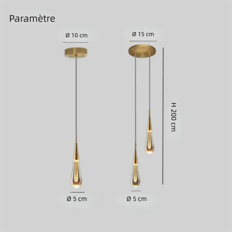 Suspension Cristal Goutte d'Eau Créative pour Chevet